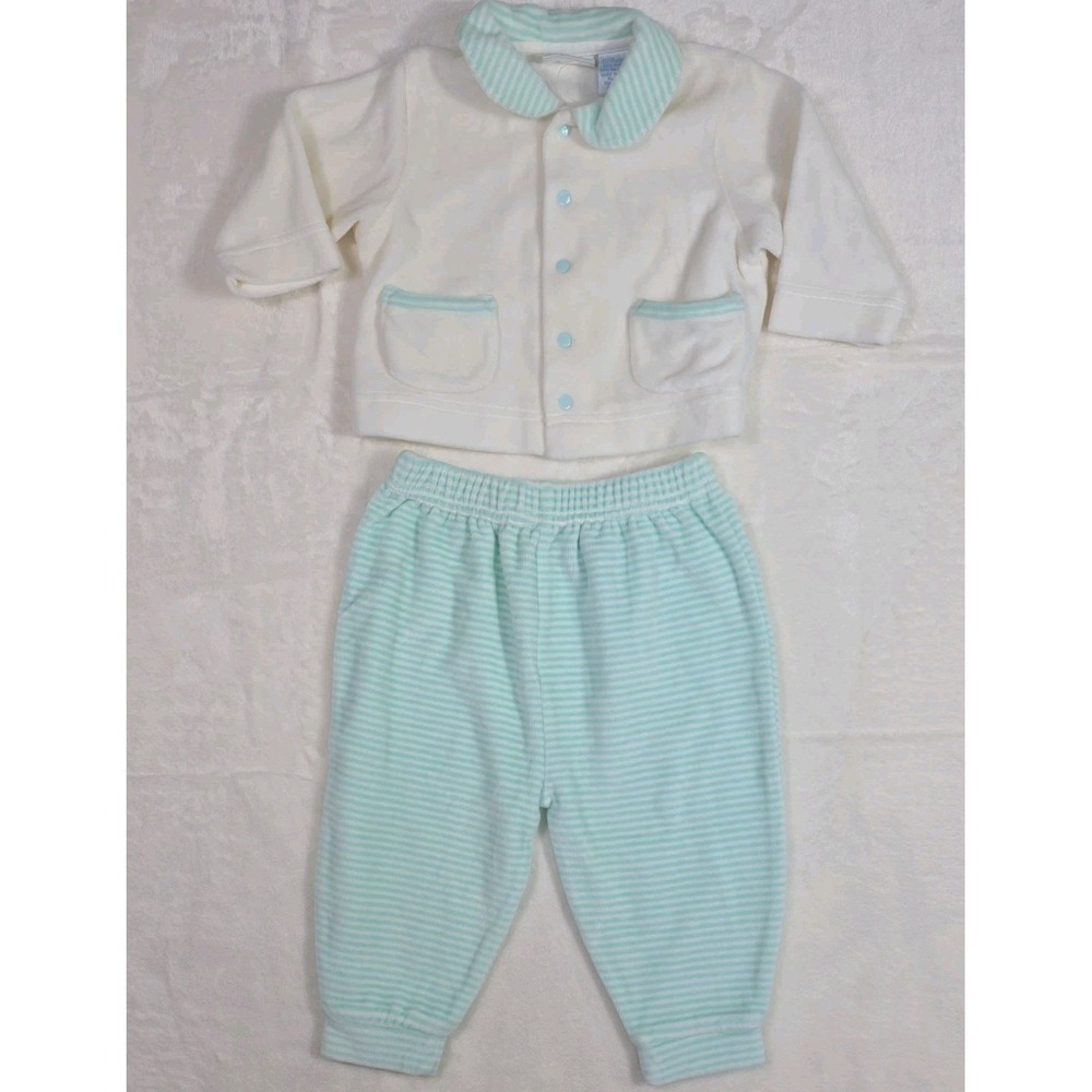Vintage 80s Tiny Toes Baby Outfit Set 6-9M Mint Striped NWT Style